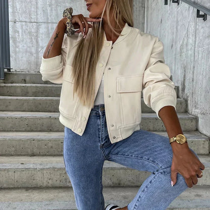 Women's Casual Flight Jacket with Button Front