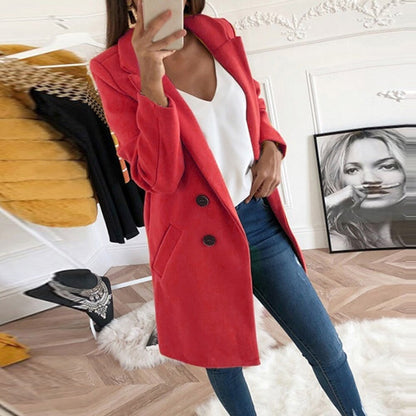 Ladies Classic Coat with Button Closure and Pockets