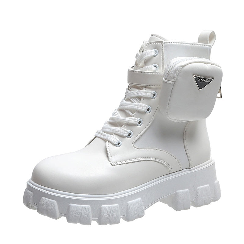 Tall Lace Up Ankle Boots with Pouch Detail