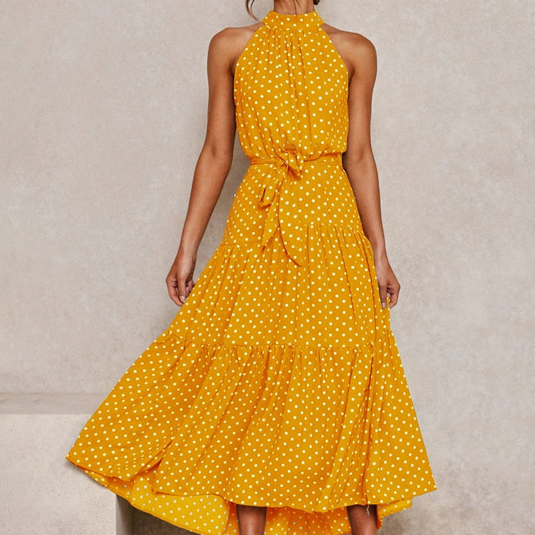 Fashionable Spotted Summer Halter Dress