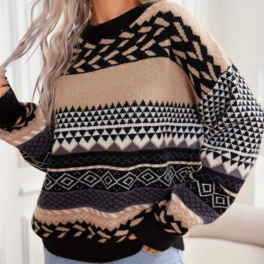 Vintage Knit Colorblock Pullover Sweater - ModishWorld