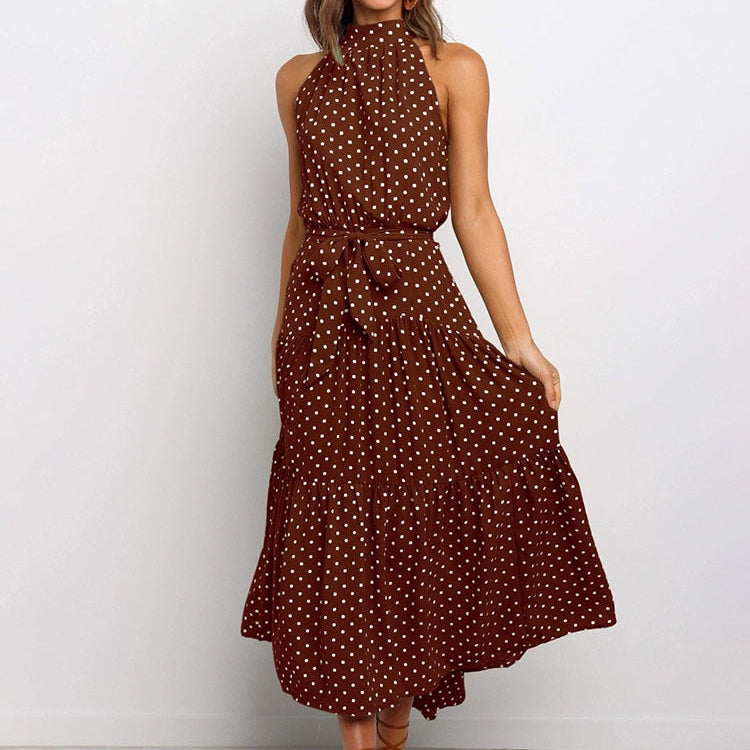 Fashionable Spotted Summer Halter Dress - ModishWorld