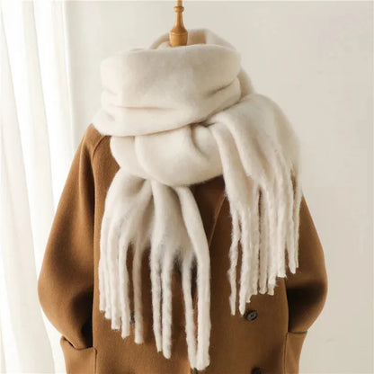 Plush Fringe Trimmed Wool Scarf - ModishWorld