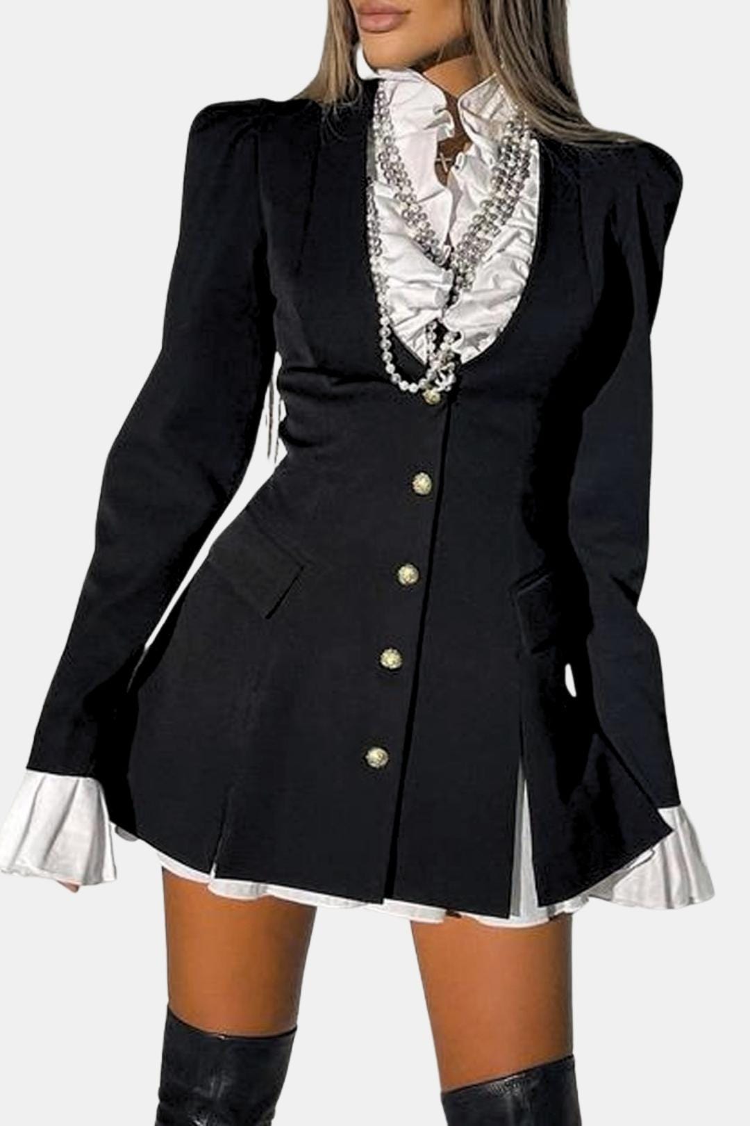 Women's Ruffled Mini Dress with Long Sleeves