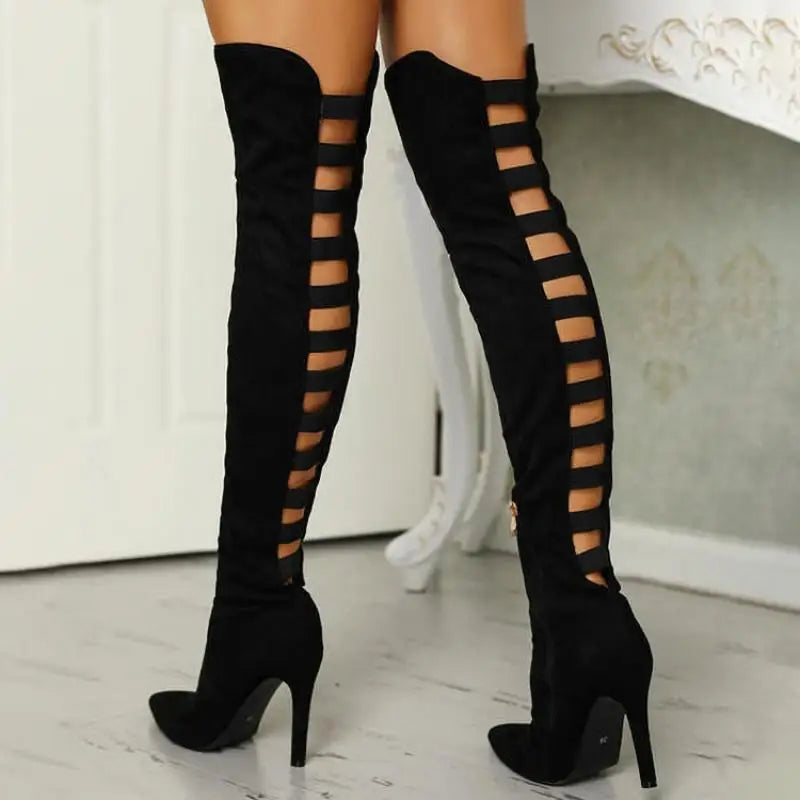 Ladies Tall Strappy Ankle Boots with High Heels - ModishWorld
