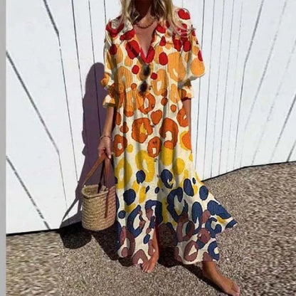Elegant V-Neck Maxi Dress - Loose Fit Summer Dress