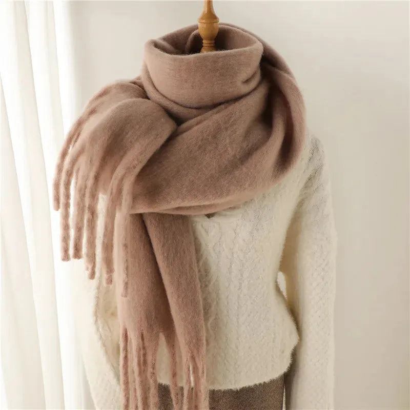 Plush Fringe Trimmed Wool Scarf