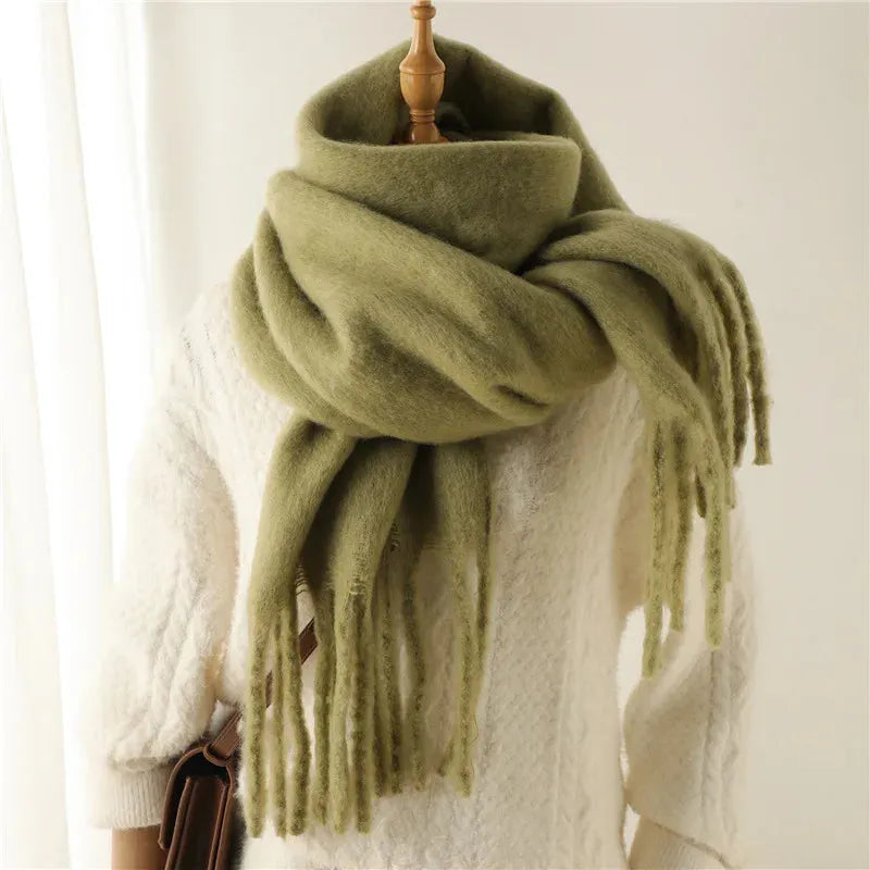 Plush Fringe Trimmed Wool Scarf