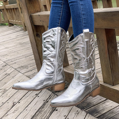 Ladies' Mid-Calf Western Boots - Shiny Zip Boots