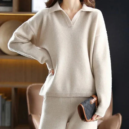 Ladies Classic 2 Piece Suit - Crew Neck Top with Loose Fit Pants