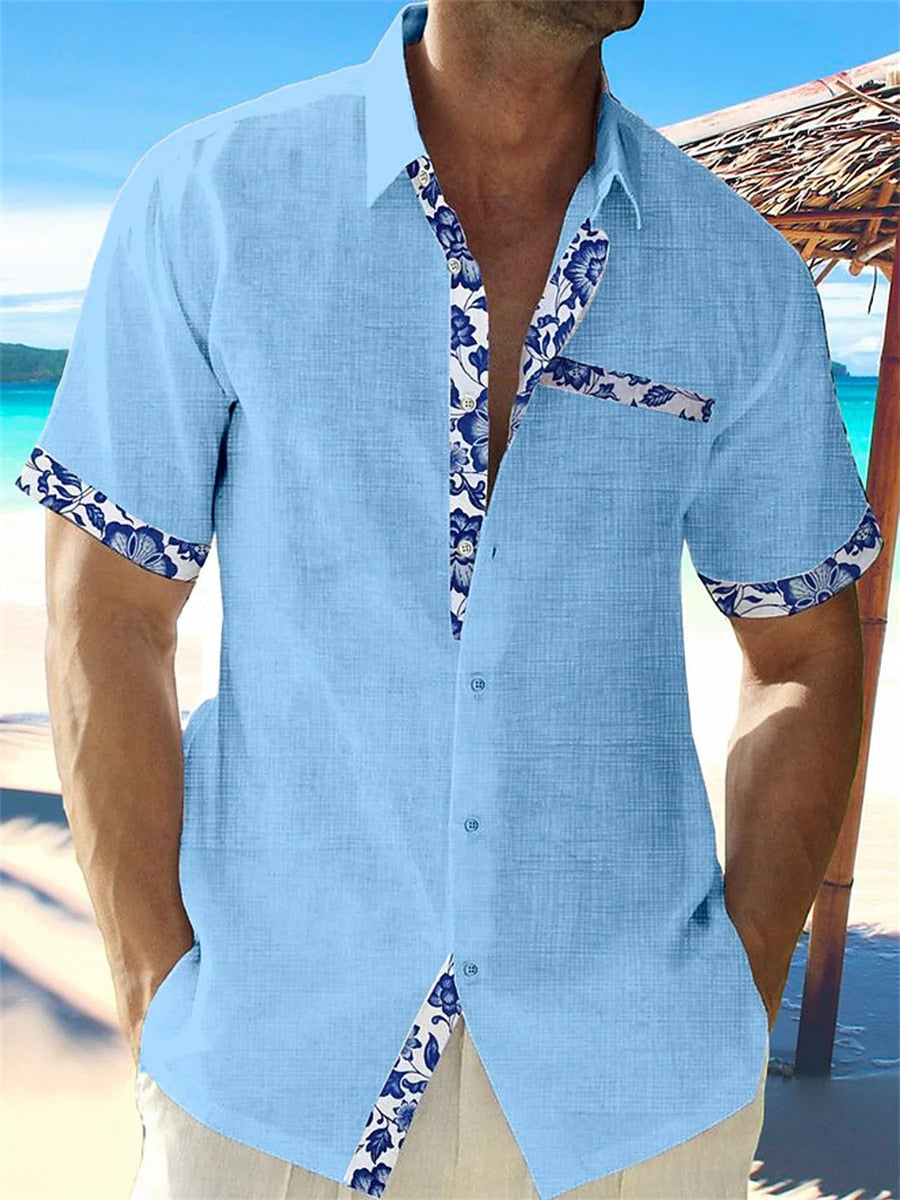 Classic Cotton Shirt with Patterned Details for Men