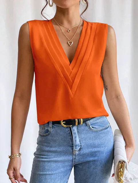 Chic Summer Pleated Blouse for Ladies