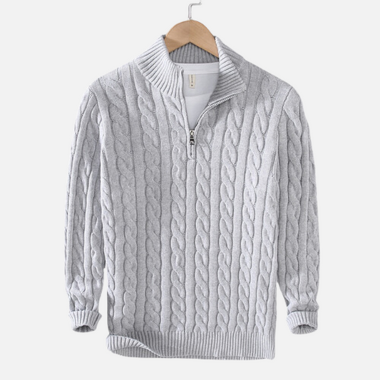 Warm Quarter Zip Cable Knit Men's Sweater - ModishWorld