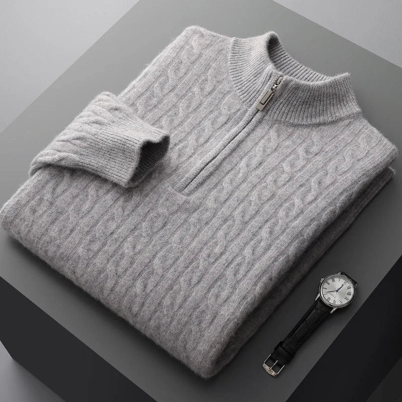Warm Crew Neck Quarter Zip Sweater