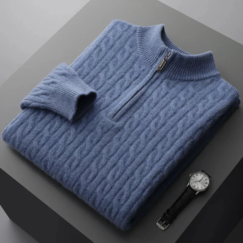 Warm Crew Neck Quarter Zip Sweater