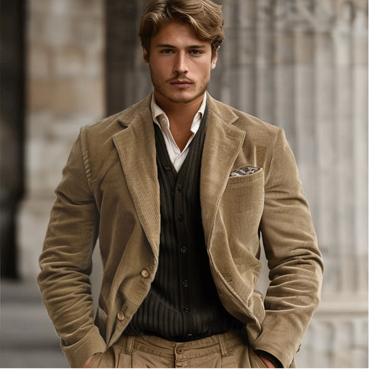 Classic Peak Lapel Cord Blazer for Men - ModishWorld