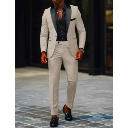 Men's Suit Jacket and Pants Set - Peak Lapel Contrast Trim