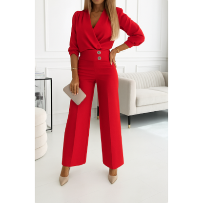 Elegant Women's Jumpsuit with Wrap Front and Flare Leg