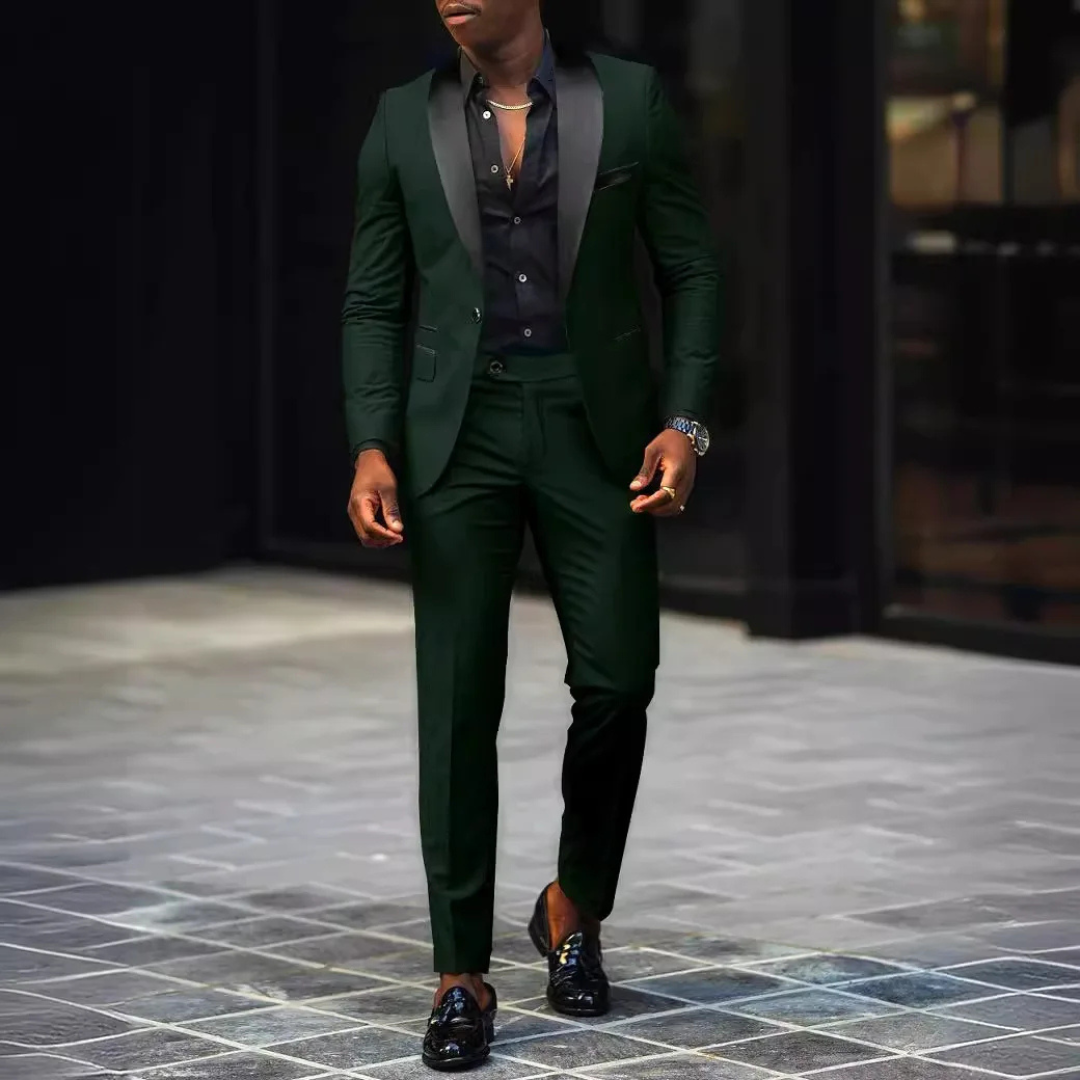 Men's Suit Jacket and Pants Set - Peak Lapel Contrast Trim