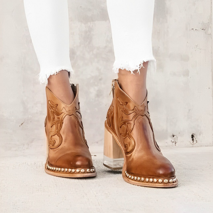 Ladies' Ankle Boots - Fashionable Clear Heel Western Style