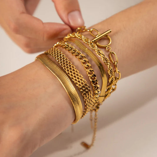 Layered Gold Bracelet Set: Twisted, Chain, & Snake Bangles
 - ModishWorld