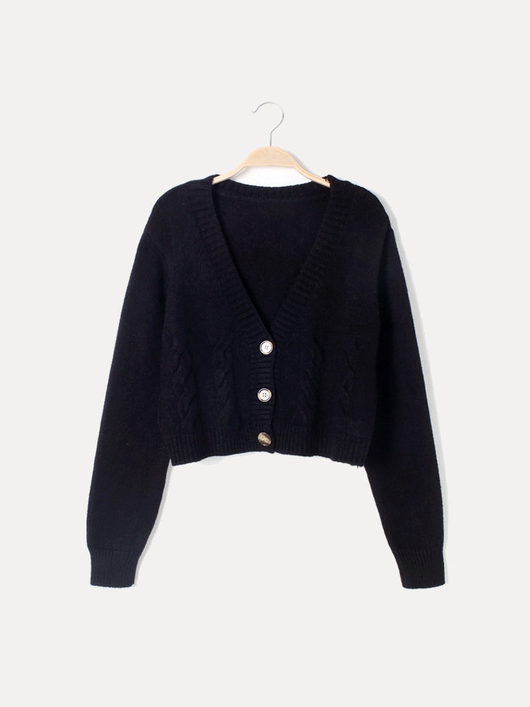 Trendy V-Neck Short Knit Sweater for Ladies