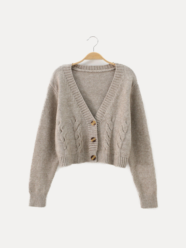 Trendy V-Neck Short Knit Sweater for Ladies