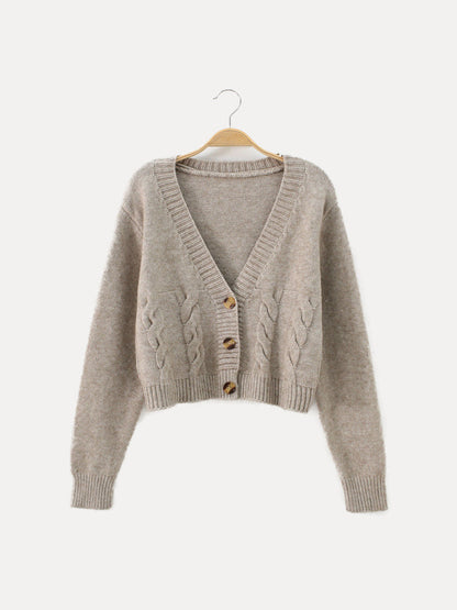 Trendy V-Neck Short Knit Sweater for Ladies
