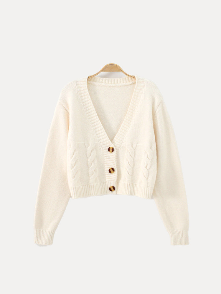 Trendy V-Neck Short Knit Sweater for Ladies