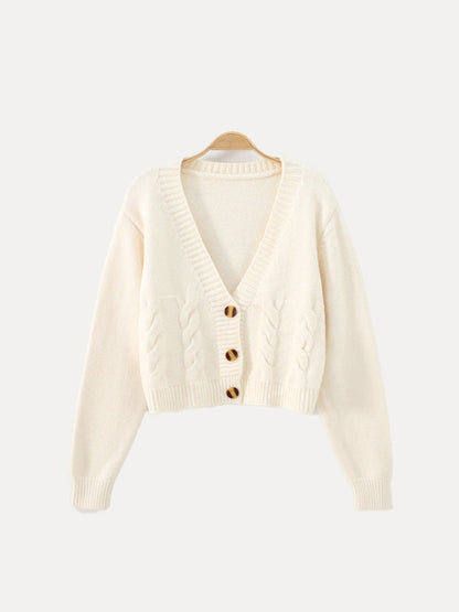 Trendy V-Neck Short Knit Sweater for Ladies