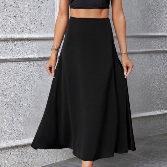 Classic Black Flowy Midi Skirt - ModishWorld