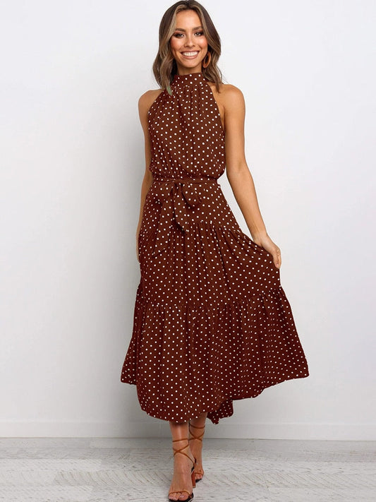 Chic Polka Dot Halter Midi Dress for Women - Modish World
