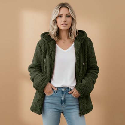 Soft Women's Fleece Hoodie Coat with Long Sleeves