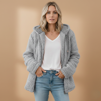 Soft Women's Fleece Hoodie Coat with Long Sleeves