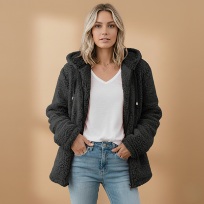 Soft Women's Fleece Hoodie Coat with Long Sleeves