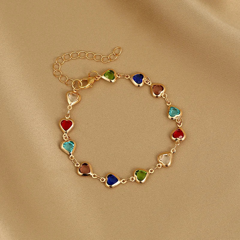 Adjustable Silver Chain Bracelet with Multicolor Hearts - Romantic Gift
 - ModishWorld