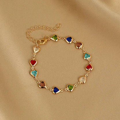 Adjustable Silver Chain Bracelet with Multicolor Hearts - Romantic Gift
 - ModishWorld