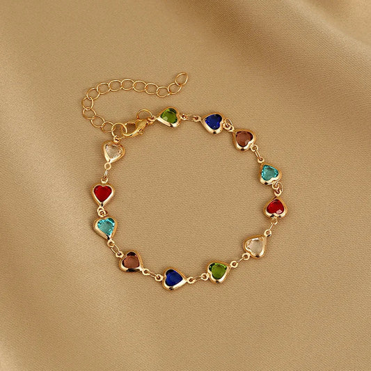 Adjustable Silver Chain Bracelet with Multicolor Hearts - Romantic Gift
 - ModishWorld