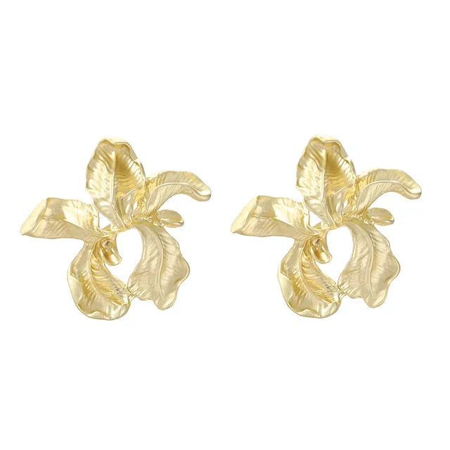 Gold, Rose, & Silver Flower Earrings with Structured Blossom Design
 - ModishWorld
