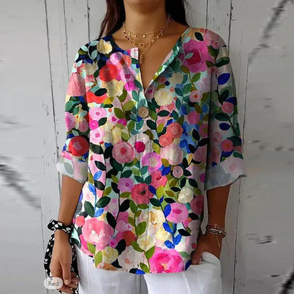 Beautiful Flower Print Women's Long Sleeve Shirt