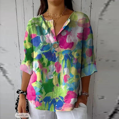 Beautiful Flower Print Women's Long Sleeve Shirt