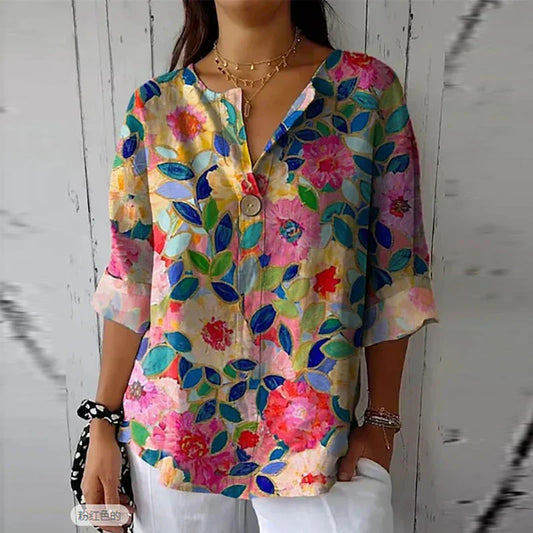 Beautiful Flower Print Women's Long Sleeve Shirt - ModishWorld