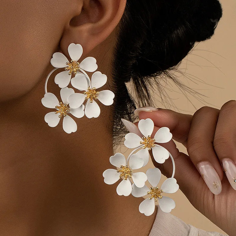 Botanical Enamel Earrings with Gold Center, Floral Design
 - ModishWorld