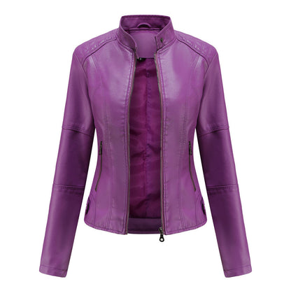 Feminine Leather Moto Jacket with Zip Front
