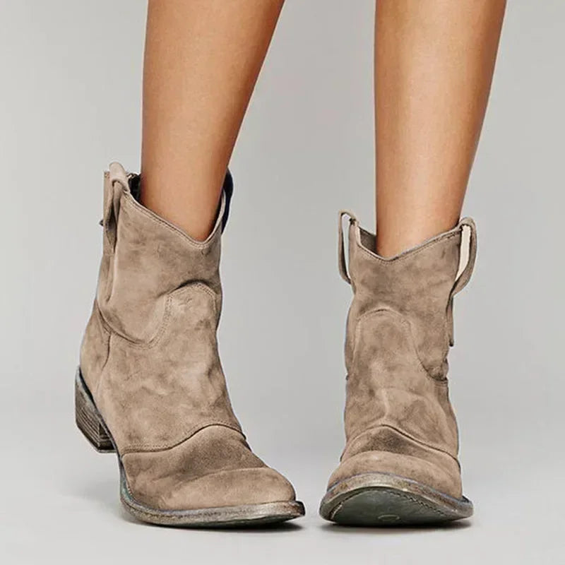 Soft Round Toe Low Heel Women's Ankle Boots - ModishWorld