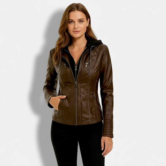 Chic Biker Women's Faux Leather Jacket with Removable Hood - Modish World