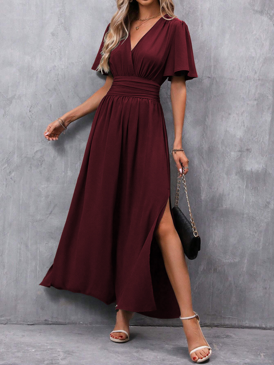Classic Ladies Maxi Dress with Sash and Flowy Skirt - ModishWorld