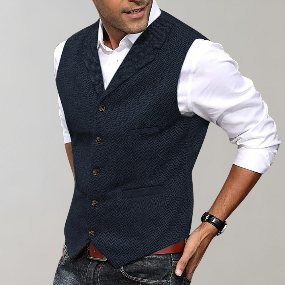 Slim Fit Men's Vest with Lapel Collar