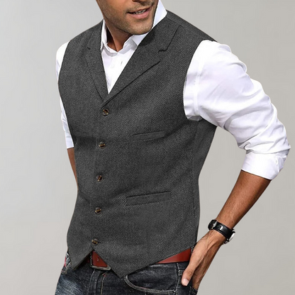Slim Fit Men's Vest with Lapel Collar