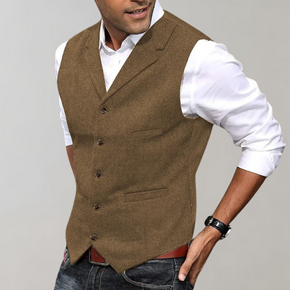 Slim Fit Men's Vest with Lapel Collar